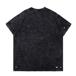 T-shirt Homme Oversize Coupe Boxy Délavé à l'Acide Col Rond Manches Courtes Effet Stone Washed avec Logo Avant en Diverses Tailles – Vente en Gros - Product Image 4