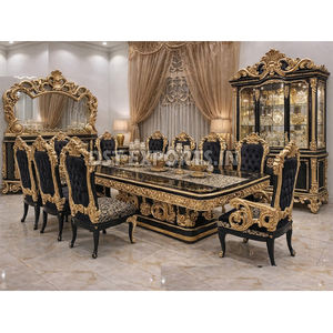 Juego de Comedor de Estilo Barroco Europeo en Negro y Dorado, Muebles de Comedor de Madera Tallada de Primera Calidad, Estilo Maharaja, Juego de Comedor para 10 Personas, Reino Unido - Product Image 1
