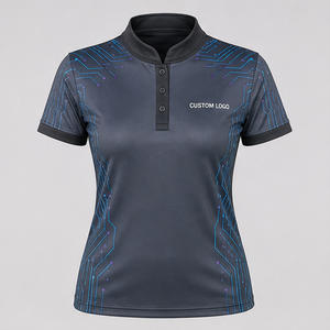 Custom Charcoal Blue Circuit Line Womens <b>Mandarin</b> <b>Collar</b> Polo <b>Shirt</b> Quick Dry Breathable Short Sleeve Uniform WPS-0840 - Product Image 2