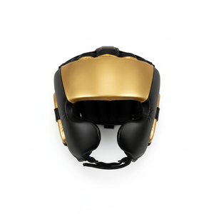 Protector de Cabeza de Boxeo en Color Negro y Dorado Hecho con Cuero Vacuno de Primera Calidad, Resistente al Agua, Transpirable, Unisex - Product Image 1