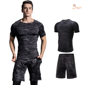 Ensembles de sport pour hommes, couleur unie, automne, gym, fitness, course à pied, avec col montant, séchage rapide, respirant - Product Image 1