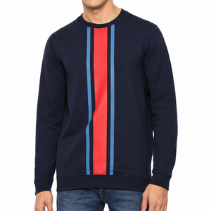 Custom <b>Mens</b> <b>Navy</b> Crewneck Sweatshirt Red Blue Vertical Stripe Pullover Wholesale Private Label Casualwear - Product Image 1