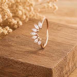Bague de fiançailles classique pour femme en or massif 10K 14K 18K avec diamant de laboratoire taille marquise et chevron, couleur E VVS certifiée IGI - Product Image 4
