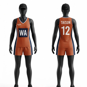 Uniforme de netball unisexe en maille polyester premium 220 GSM léger et respirant, maillot de sport vert, short, col en V, sans manches, personnalisable - Product Image 1