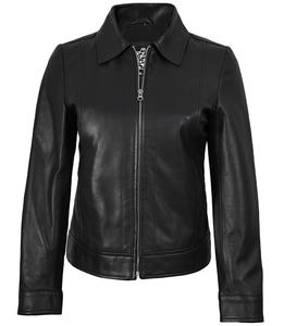 Chaqueta de Motocicleta Personalizada al por Mayor para Mujer, de Cuero Genuino Negro, Satinado, Impermeable, Resistente al Viento, Ecológica, Informal, con Cierre, para Invierno - Product Image 1