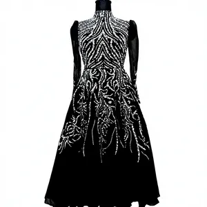 Luxury Black Beaded Evening <b>Dress</b> Long Sleeve High Neck Sequined A-Line Prom Gown Muslim Modest Formal Party <b>Dress</b> for Women - Product Image 3