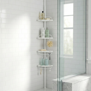 Étagère de salle de bain télescopique moderne en acier, gain de place, design écologique, finition thermolaquée - Fabriqué à Taïwan - Product Image 1