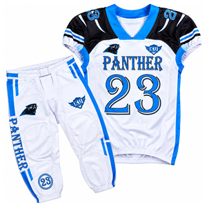 Conjunto de Uniforme de Fútbol Americano de Primera Calidad, Jersey Blanco, Azul y Negro, Pantalones, Ropa Deportiva para Equipo, Entrenamiento, Competencia y Juego - Product Image 1