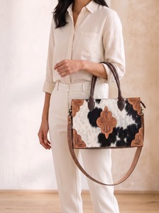 Sac fourre-tout en cuir véritable fait main, imprimé animal, multifonctionnel, décontracté, sac à bandoulière, fermeture éclair, style vintage western bohème - Product Image 4