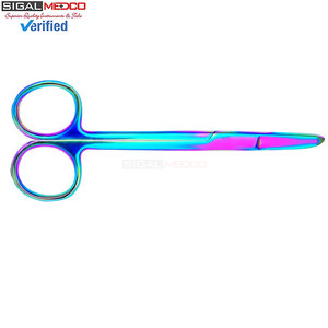 Suture Stitch Scissors 5 Straight German Steel Rainbow <b>Titanium</b> Coating Delicate Hook Tip Precision Surgical Manual - Product Image 4