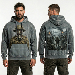 Sweat à capuche bleu délavé pour homme, motif masque maya et squelette, streetwear, effet vieilli, coupe oversize, pull épais, fabricant - Product Image 6