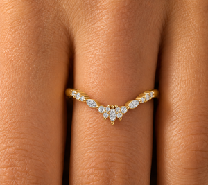 Bague de mariage en or massif 14K/18K avec diamant de laboratoire Chevron Marquise, clarté DEF-VVS, 0,25 CTW, plaqué rhodium, bijoux fins - Product Image 2