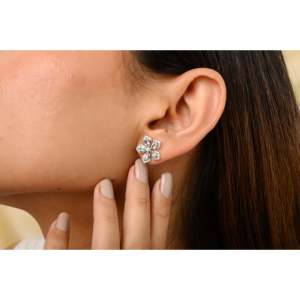 18K Gold Plated Aquamarine Flower Stud <b>Earrings</b> with Diamond Pearl & Zircon Accents - Product Image 6
