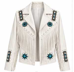 Chaqueta de mujer con flecos y cuello vuelto con cuentas, manga larga, estilo otoñal - Product Image 3