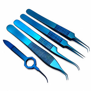 Kit de 5 pinces chirurgicales bleues pour greffe de cheveux FUE, usage hospitalier, instruments d'extraction et de placement, manuel, certifié CE Classe I - Product Image 1