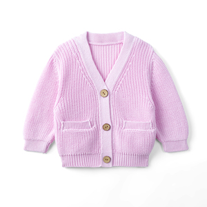 CRAZIGOODS Cardigan tricoté pour bébé, col en V, manches longues, unisexe, décontracté, hiver, 100% coton, simple couche, écologique, couleur unie - Product Image 3
