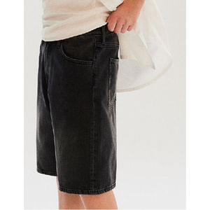 Men's High Waist Black Denim Bermuda Shorts Casual <b>Button</b> <b>Fly</b> Solid Color Cotton Canvas Shorts Breathable Woven Style - Product Image 2