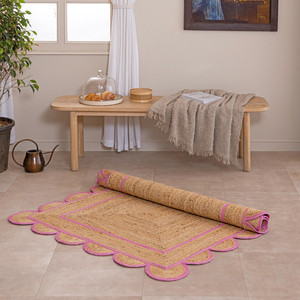 Pink Border Scalloped Jute <b>Rug</b> Handmade Natural Braided Area <b>Rug</b> Farmhouse <b>Boho</b> Home Decor - Product Image 3