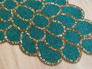 Handmade Luxury Customized Table <b>Runner</b> Fabric Mat <b>Green</b> Blue Embroidered Design Eco-Friendly Durable Decorative Placemat for - Product Image 2
