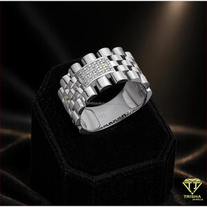 925 Sterling <b>Silver</b> Moissanite Diamond Statement <b>Ring</b> for <b>Men</b> with Premium Linked Band Design for Retailers - Product Image 5