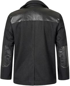 Blouson bomber en PU noir pour homme avec doublure à carreaux rouges, col rabattu, vêtement décontracté pour l'automne - Product Image 4