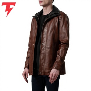 Abrigo Largo de Invierno para Hombre, Ecológico, Transpirable, Impermeable, Antiarrugas, con Cuello Mao, Doble Botonadura, de Cuero Genuino - Product Image 2