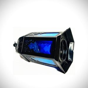 Farol Marroquí Negro de Hierro con Portavelas de Cristal Azul para Decoración del Hogar - Product Image 5