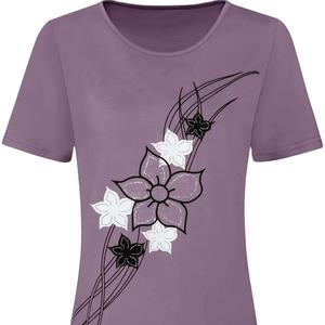 T-shirt en jersey tricoté décontracté pour femmes en coton peigné bio lavé écologique avec logo personnalisé imprimé gris mélangé - Product Image 2