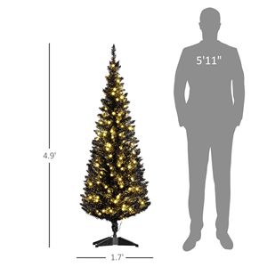 5ft Slim Artificial Christmas <b>Tree</b> with Realistic Branches and Warm White <b>LED</b> Lights Black-Pencil Christmas Lights - Product Image 3