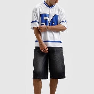 Ropa deportiva al por mayor, camiseta de fútbol americano azul y blanca personalizada, ropa deportiva unisex de poliéster y malla, camiseta de fútbol. - Product Image 3