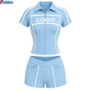 Vêtements pour femmes, ensemble sportif rose 2 pièces pour femmes, haut à manches courtes avec fermeture éclair, short taille haute, respirant, tricoté, pour l'entraînement, vêtements de printemps - Product Image 4