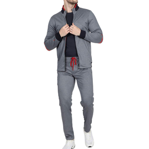 Ensemble de survêtement gris pour homme, fermeture éclair intégrale, couleur unie, design sportif, col montant, manches longues, respirant, en polyester, pour l'automne - Product Image 4