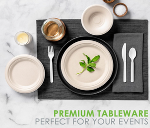 Ensemble de couverts jetables compostables certifiés BPI, fourchettes, cuillères, couteaux, sans BPA, sans danger pour les aliments, écologiques, grand format, classiques - Product Image 2