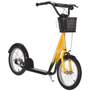 Monopattino per Ragazzi con Manubrio Regolabile, Ruote Gonfiabili da 16 Pollici, Doppi Freni, Telaio in Lega, Cestino in PU Arancione, Portabicchieri - Product Image 1