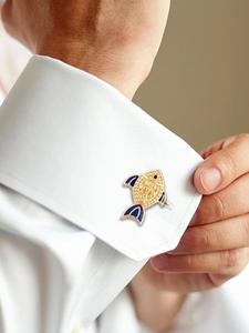 Luxury Gold Plated Fish Design Cufflinks for Men Blue Enamel Formal Shirt <b>Accessories</b> <b>Wedding</b> Business Gift Designer Cuff Links - Product Image 1