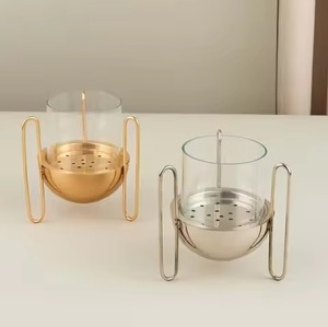 Clear Glass Shield Wire Frame <b>Bowl</b> Pair Incense Burner Gold Chrome Finish Tabletop Bukhoor <b>Smoker</b> Holder Bakhoor Burner - Product Image 1