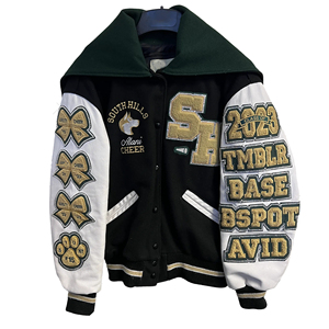 Veste universitaire d'hiver South Hills, couleur personnalisée, 100 % laine, broderie, design patchwork, col rabattable, coupe classique - Product Image 1