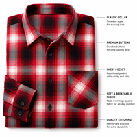 Camisas de Franela Rojas/Negras Bordadas con Logotipo Personalizado, Transpirables, Tejidas, de Algodón Puro Suave, Tallas XS-3XL, Camisas Casuales para Hombre
