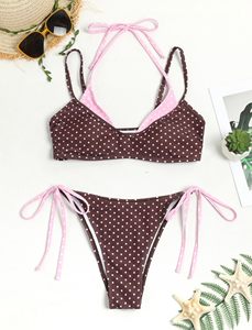 Ensemble bikini colorblock pour femme, maillot de bain 2 pièces à nouer sur le côté, fournisseur en gros - Product Image 5