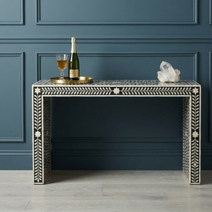 Mesa Auxiliar Moderna con Incrustaciones de Resina y Madera, Diseño Geométrico a Rayas Blancas y Negras, Decoración para Sala de Estar, Mueble para el Hogar, Mesa de Centro - Product Image 5