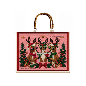 Sac fourre-tout noir pour femme avec perles, motif ampoule de Noël, poignée en bambou, sac à main vintage, sacs fourre-tout pour thème de Noël, sacs personnalisés - Product Image 6