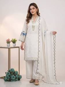 Elegante Conjunto Kurti Plazzo Mal Chanderi con Bordado de Lentejuelas y Dupatta de Organza para Mujer - Product Image 2