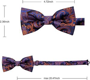 Nœud Papillon en Soie Pré-Noué pour Homme, Brodé Motif Bleu Orange, Durable, Respirant, Séchage Rapide, Tenue Formelle - Product Image 3