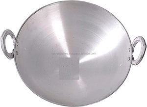 Wok Karahi artisanal en aluminium pur à fond épais, à fond rond, avec poignées doubles, pour cuisinière, exportateur en gros - Product Image 5