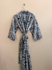 Patchwork Silk <b>Satin</b> Long <b>Kimono</b> <b>Robe</b> Soft and Comfy Summer Beach Cover up with V-neck Drawstring Closure Front Logo Mid Rise - Product Image 6