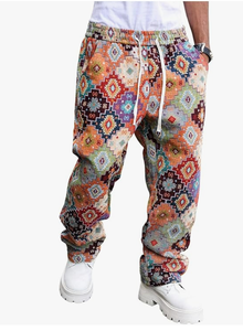 Men s Printed Harem Pants <b>Elastic</b> Waist Drawstring Casual Summer Trousers Breathable Lightweight Cotton - Product Image 4
