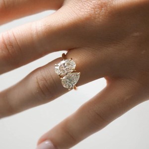 Bague vintage en or massif 14 carats avec diamant de laboratoire taille poire en forme de goutte d'eau, certifiée IGI, pour femme, bijoux de fiançailles et de mariage - Product Image 2