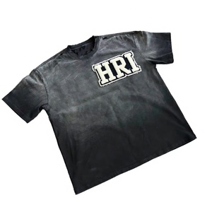 Camiseta Vintage Oversize OEM con Lavado Ácido, Logotipo de Parche de Chenilla Personalizado, Borde Desgastado, Estilo Urbano, Venta al por Mayor, Unisex - Product Image 1