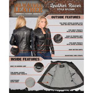 Chaqueta de Motociclista para Mujer 2025 SFL2800, Estilo Bomber, Cuello Alto, Ligera, Diseño Sólido, Color Negro, Moda en Cuero - Product Image 2
