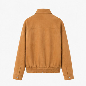 Blouson bomber en daim camel pour femme |   Veste décontractée à fermeture éclair surdimensionnée |   Fabricant OEM ODM sur mesure en gros - Product Image 2